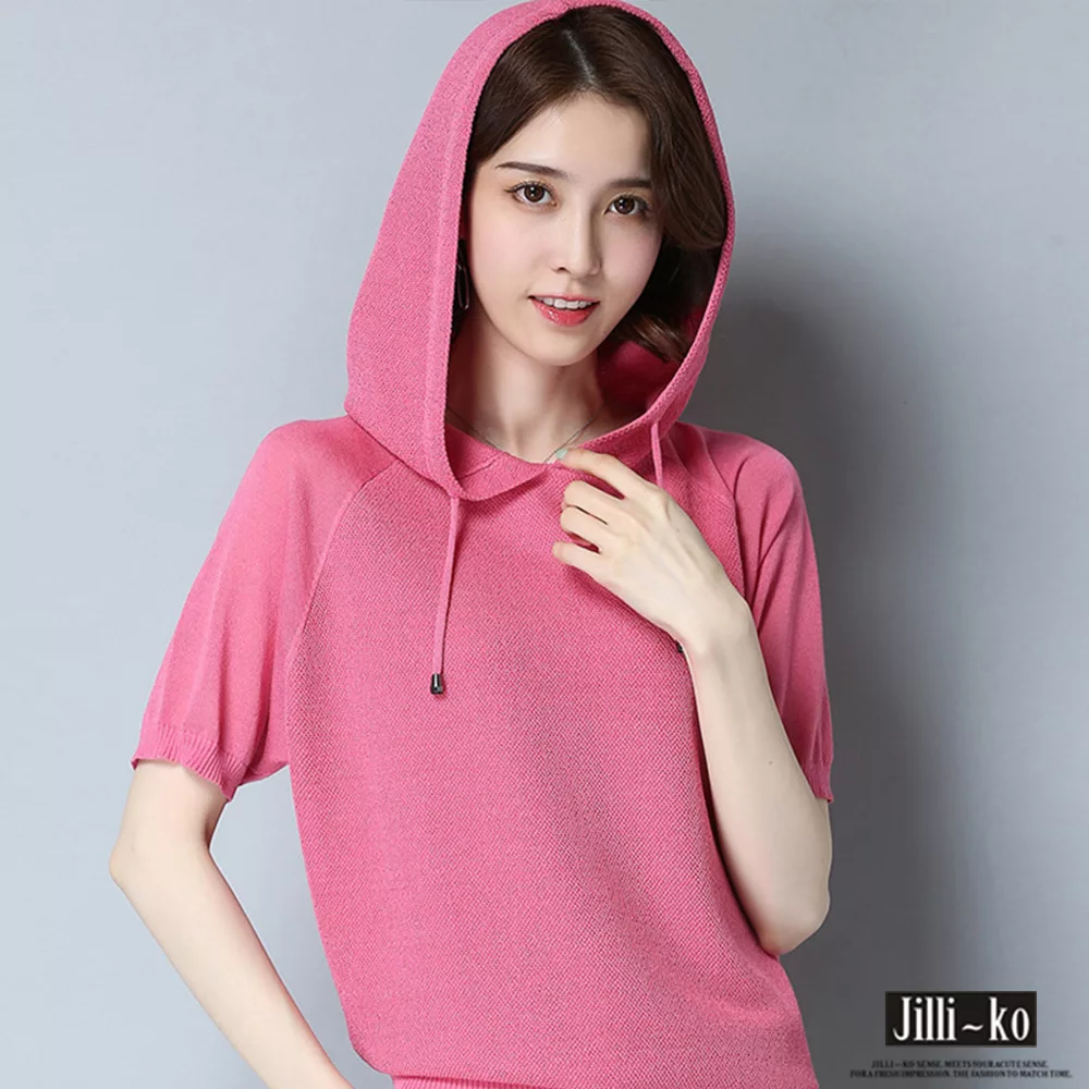 【Jilli~ko】連帽衛衣冰絲針織衫 J7563 FREE粉紅色