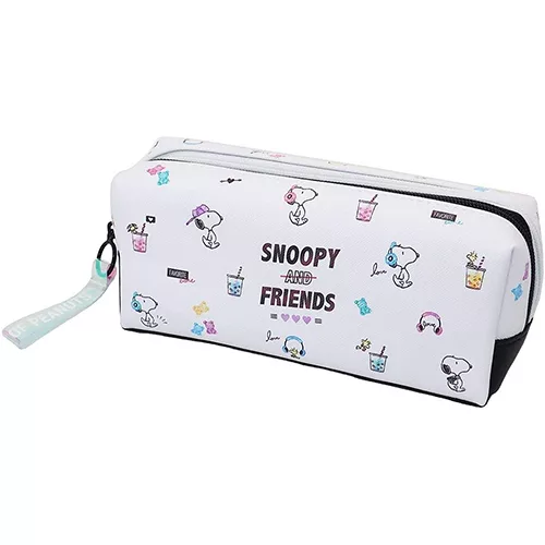 博客來 Kamio 合成皮材質雙拉鍊雙層筆袋snoopy 悠閒白