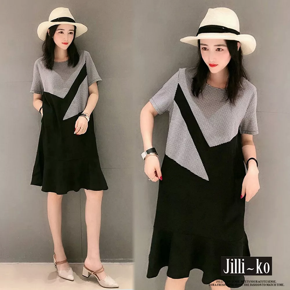 【Jilli~ko】不規則拼接造型魚尾連衣裙 M/L/XL 8060　 XL 黑色