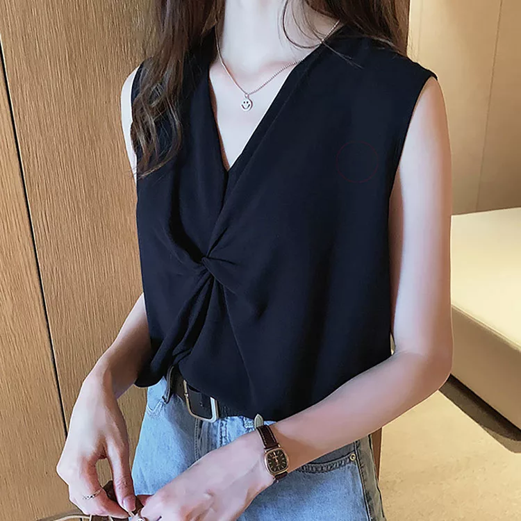 博客來 Lockers 木櫃 百搭輕熟女無袖雪紡上衣l 2色黑色