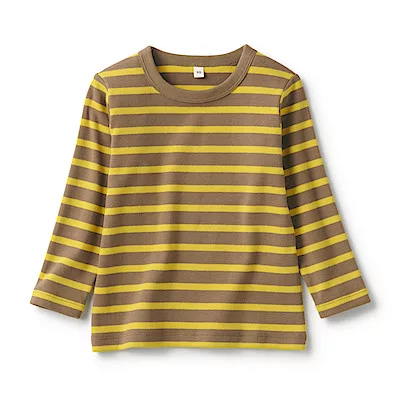 [MUJI無印良品]幼兒有機棉起毛針織圓領長袖T恤 100 棕橫紋