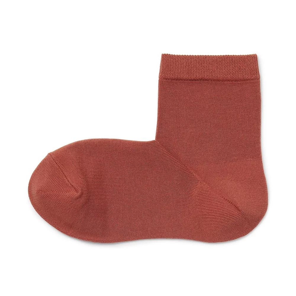 【MUJI 無印良品】女棉混足口柔軟舒適直角短襪23-25cm 橘色