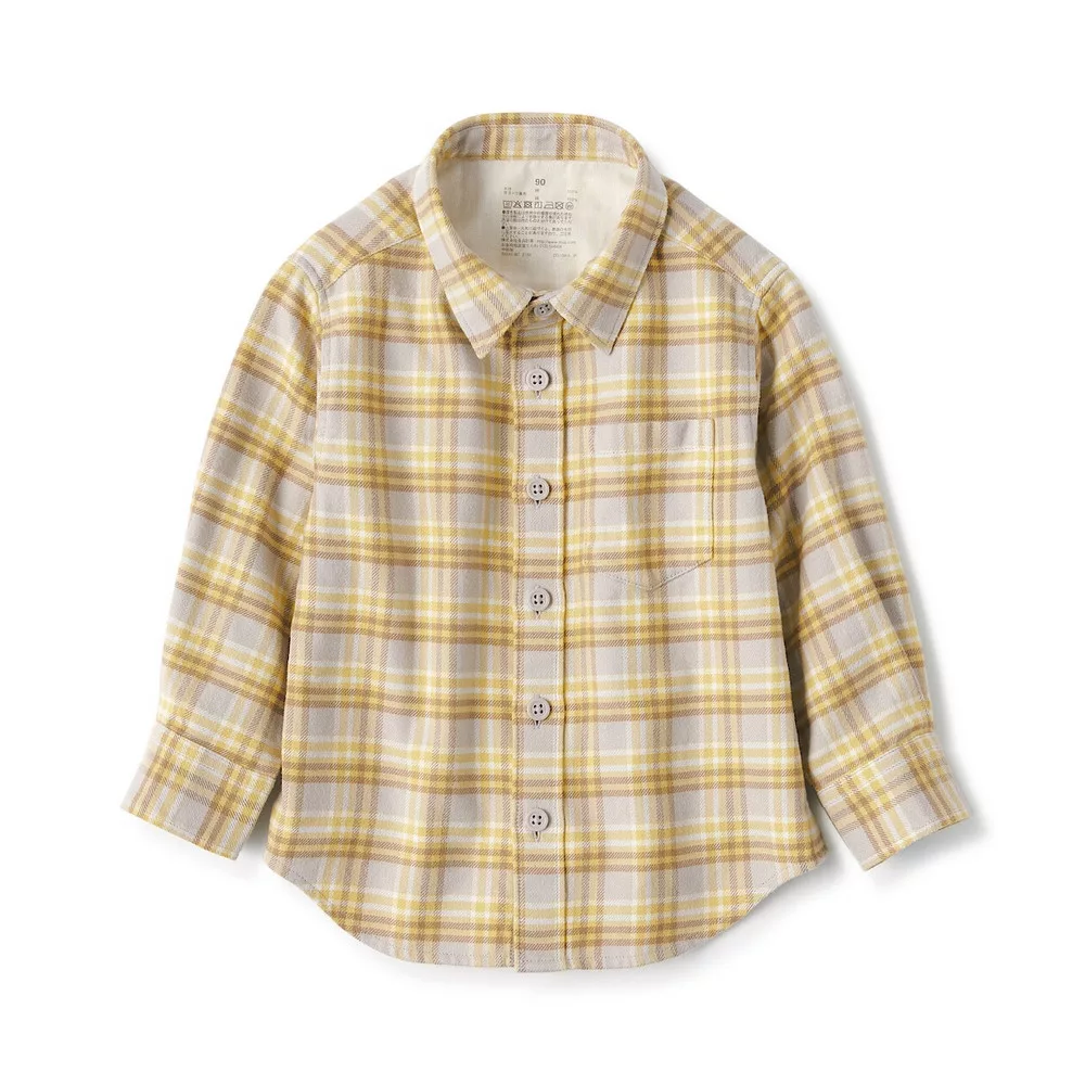 【MUJI 無印良品】幼兒雙面起毛法蘭絨長袖襯衫 100 淺黃格紋