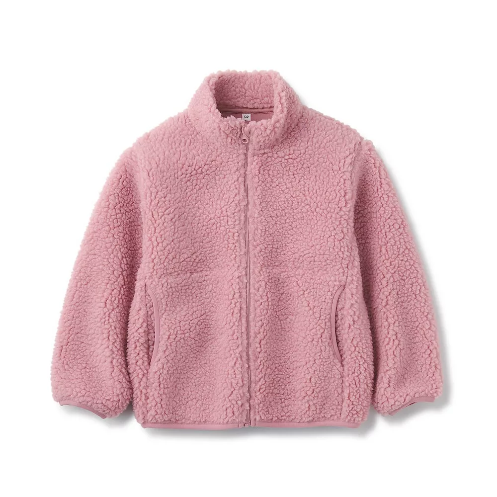 【MUJI 無印良品】兒童聚酯纖維絨毛刷毛外套 120 粉紅