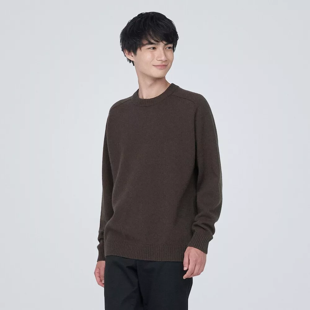 【MUJI 無印良品】男羊毛混氂牛毛圓領針織衫 XS 棕色