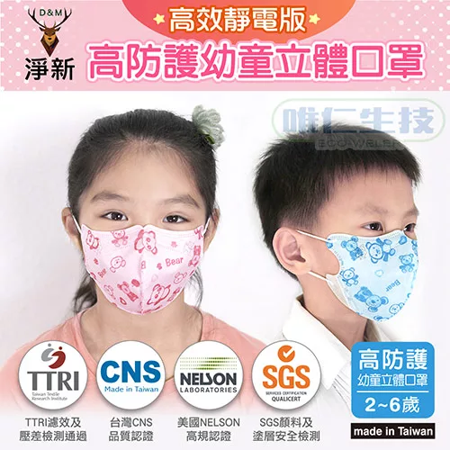 博客來 淨新口罩高效靜電版 台灣製2 6兒童立體口罩 藍熊 粉熊可挑色 3盒組關心流感 Pm2 5藍熊