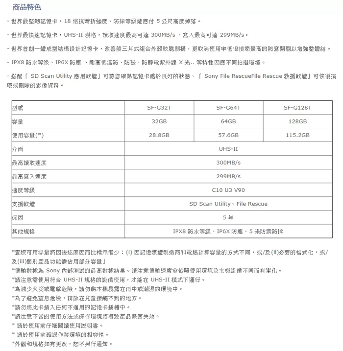 SONY索尼 SF-G128T - 詳情1