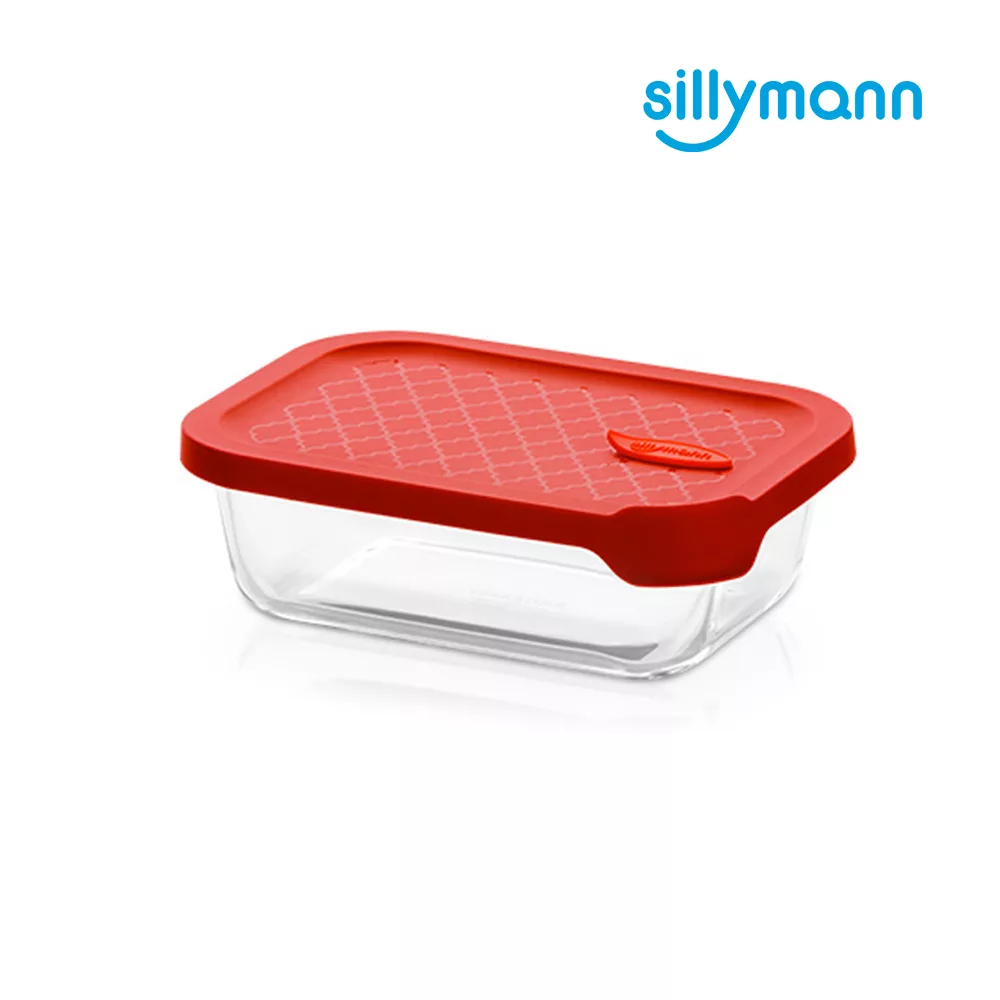 【韓國sillymann】 100%鉑金矽膠微波烤箱輕量玻璃保鮮盒(長方型630ml)紅