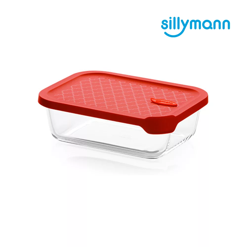 【韓國sillymann】 100%鉑金矽膠微波烤箱輕量玻璃保鮮盒(長方型1000ml)紅