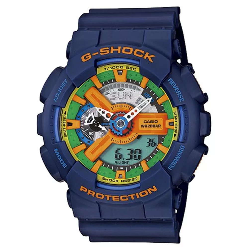 CASIO G-SHOCK 超重型戰機雙顯運動錶(藍)