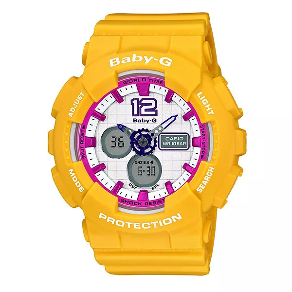 CASIO Baby-G系列 甜美風範時尚運動腕錶- 黃x桃紅