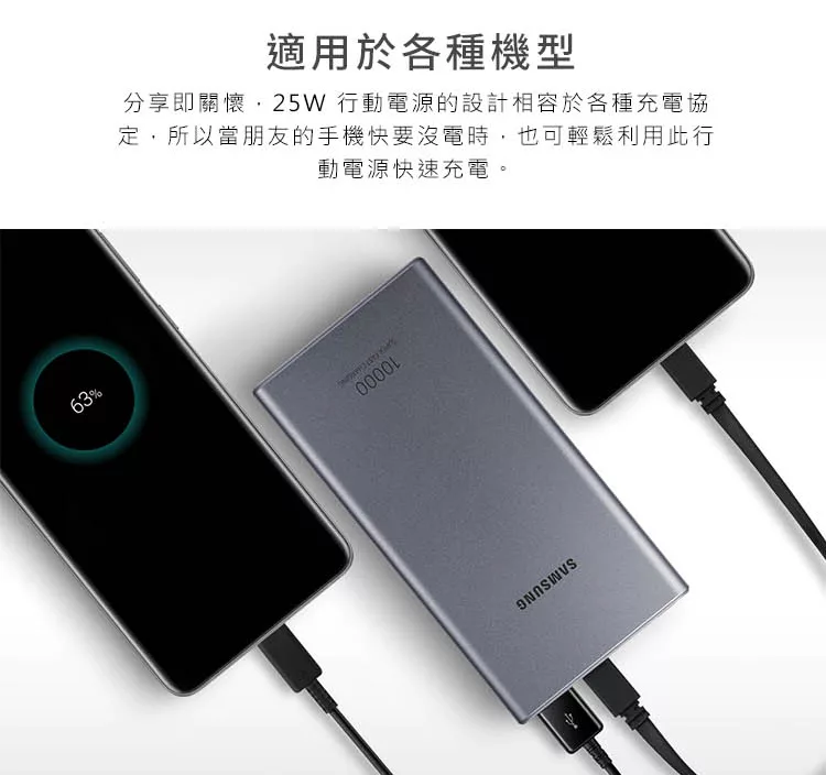 博客來 Samsung 三星原廠25w 雙向閃電快充行動電源10 000mah Type C Eb P3300