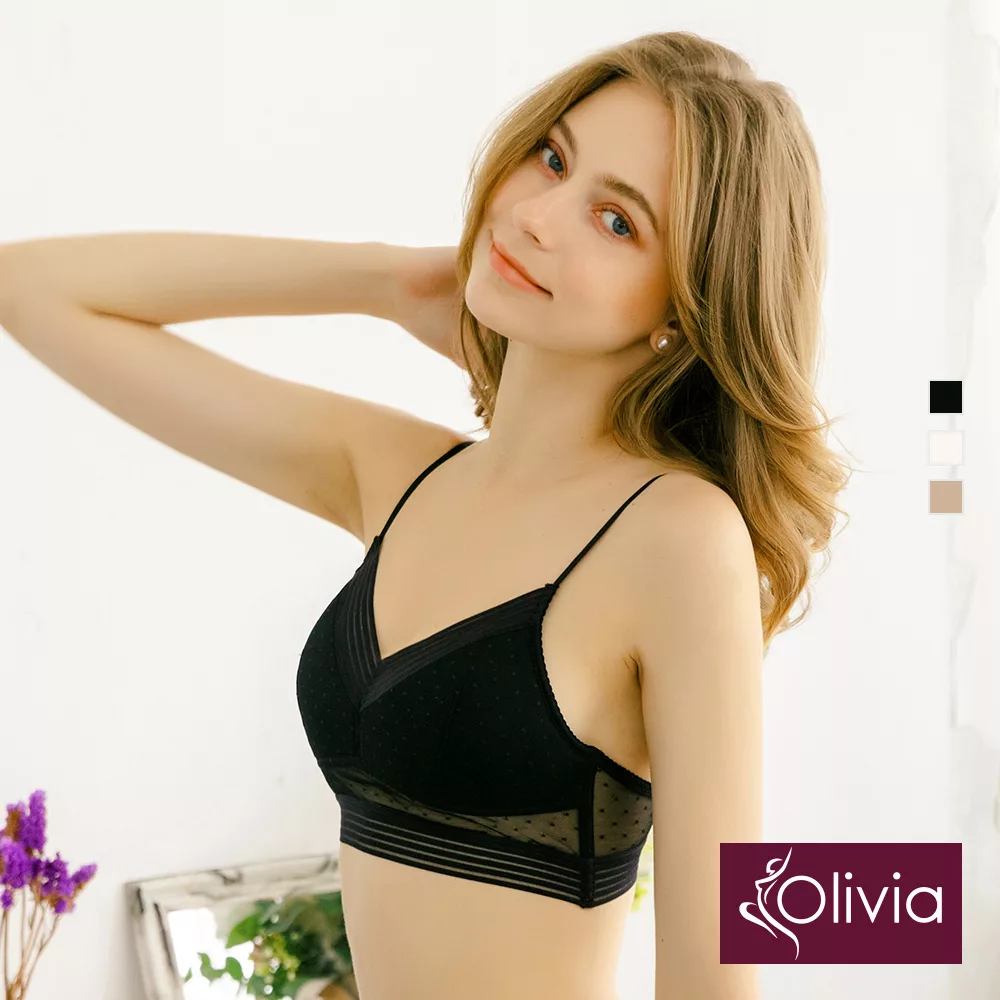 Olivia【曖昧系列-蜂蜜優格戀人】無鋼圈簡約風點點內衣 M 黑色