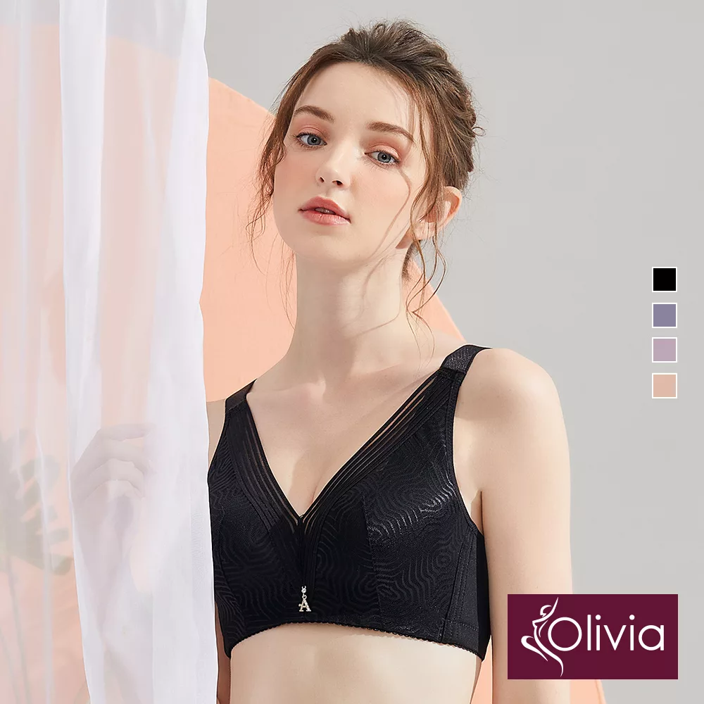 【Olivia】無鋼圈幾何網紗內衣-XXL黑色