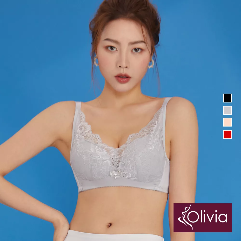 【Olivia】無鋼圈超薄透舒蕾絲內衣- 34/75C 灰色