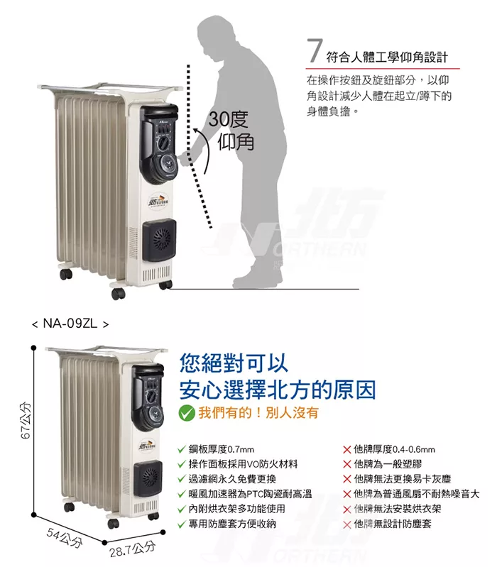 博客來 Northern 北方 9葉片式恆溫電暖爐 Na 09zl