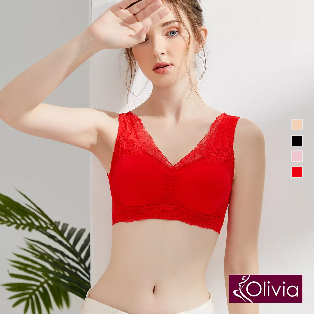 【Olivia】無鋼圈雙層拖提舒適內衣-34/75紅色