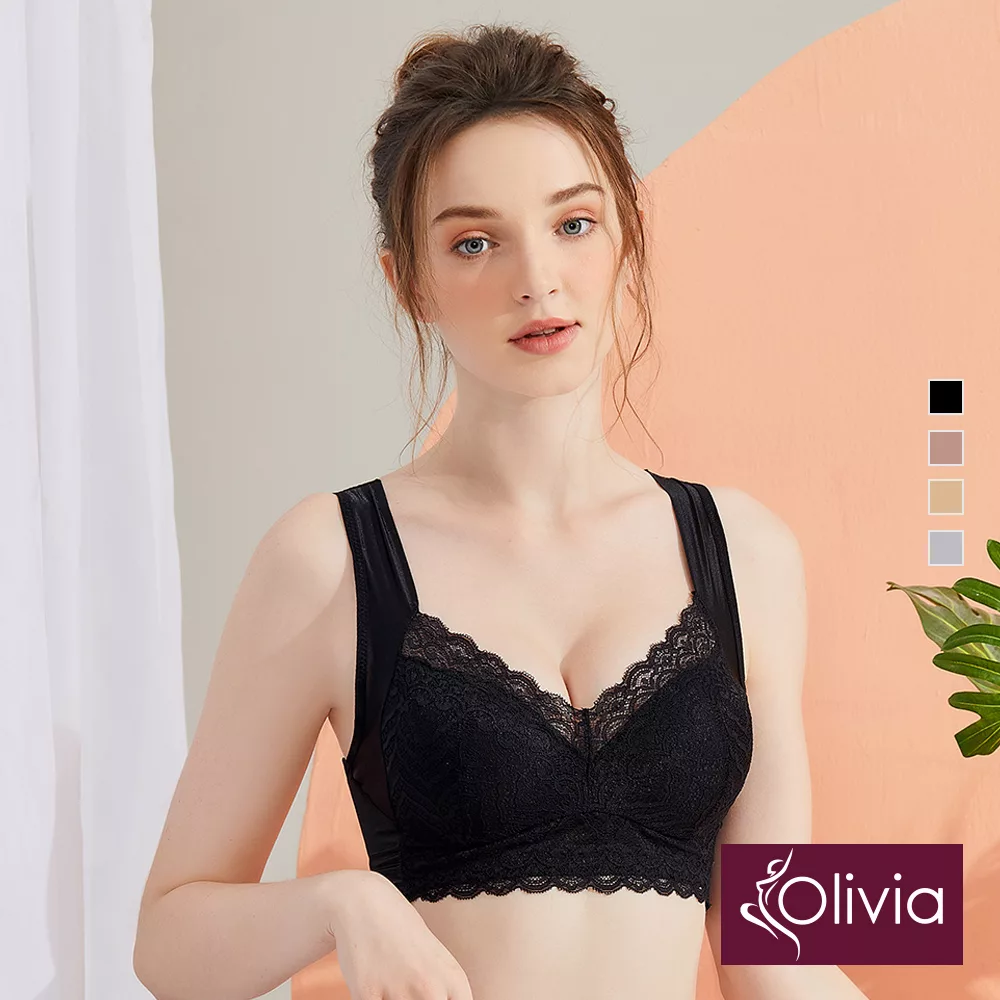 【Olivia】無鋼圈V型包覆美背內衣-4L黑色