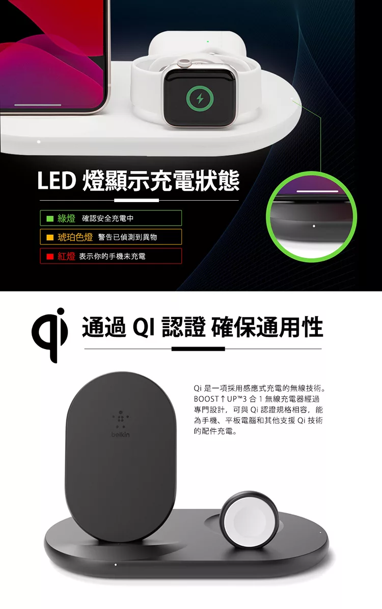 博客來 Belkin 貝爾金三用無線充電座 Iphone Apple Watch Airpods 白色