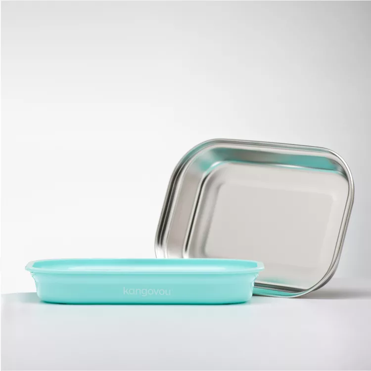 平板餐盤【薄荷綠】-美國 Kangovou小袋鼠不鏽鋼安全餐具