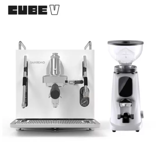 博客來 Sanremo Cube V 單孔半自動咖啡機110v 白 Fiorenzato Allground 磨豆機110v 北極白 Hg7292wh Hg1508