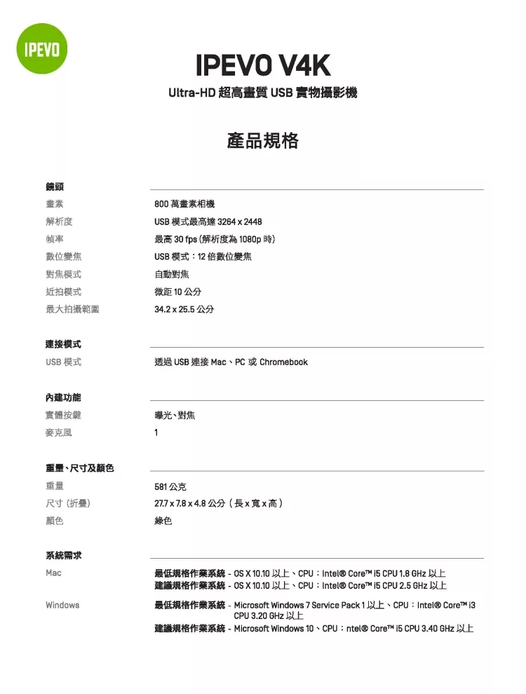 IPEVO愛比 V4K PRO - 詳情6