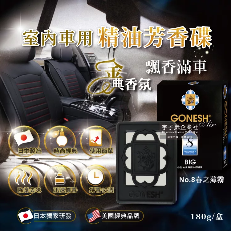 博客來 日本gonesh 室內汽車座椅凝膠精油芳香大碟 No 8春之薄霧 180g 盒 內附雙面膠1入 大碟大盒180g 1盒