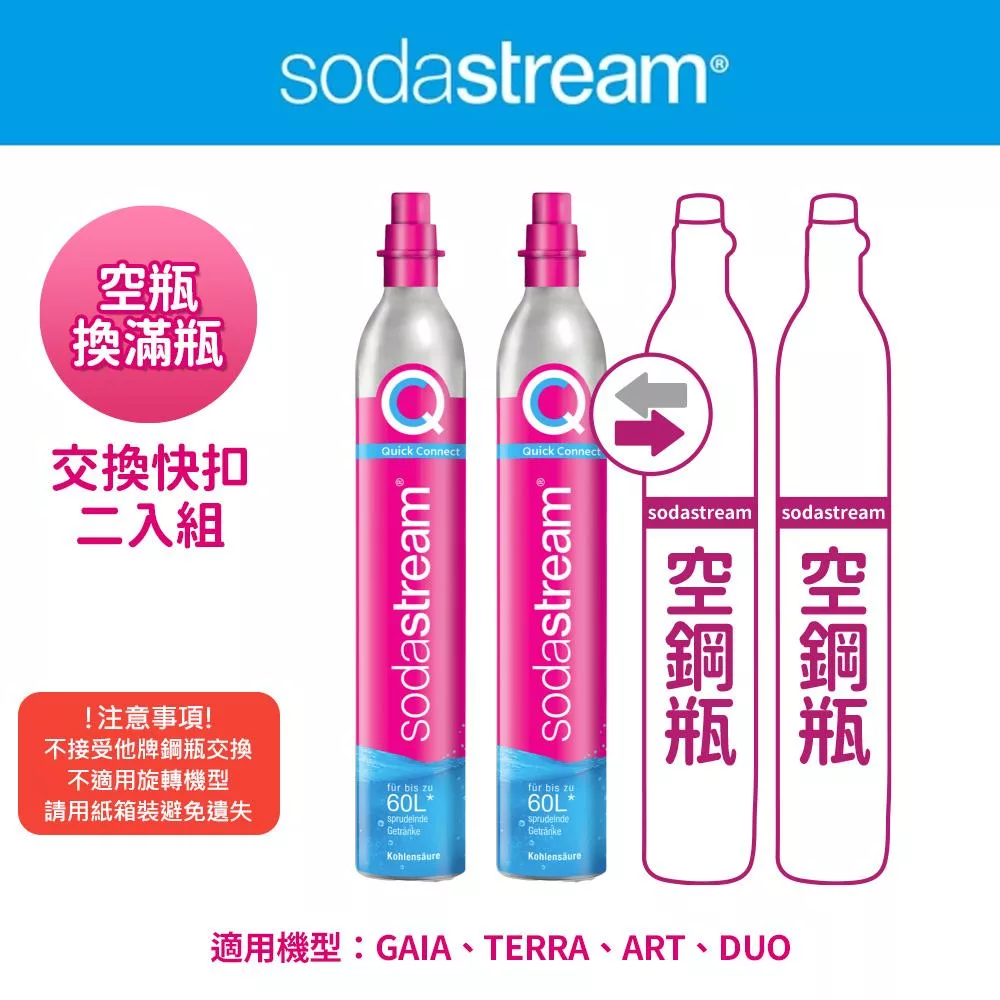 【Sodastream-交換鋼瓶】CO2交換快扣鋼瓶425g-2入組(您須有2支空鋼瓶 僅適用快扣機種)
