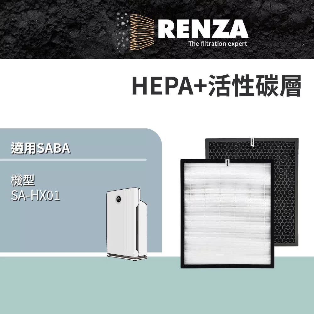 RENZA 濾網適用SABA SA-HX01 空氣清淨機 HEPA濾網+活性碳除臭濾網