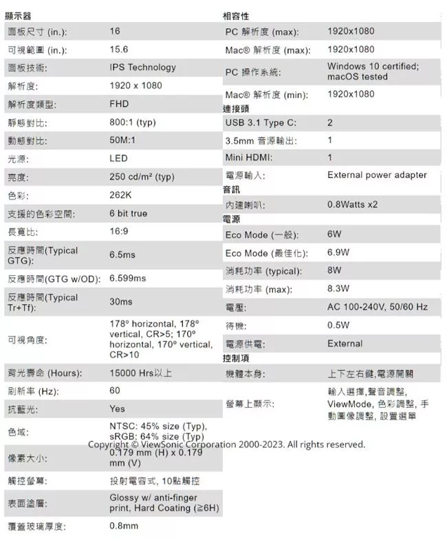 ViewSonic優派 TD1655 - 詳情8