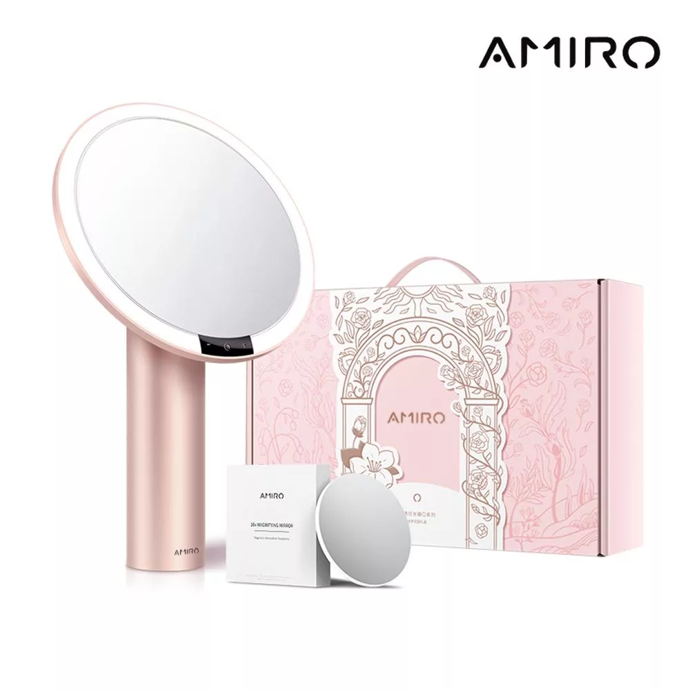 【AMIRO】 Oath自動感光LED化妝鏡-綺夢花園禮盒-薄霧粉