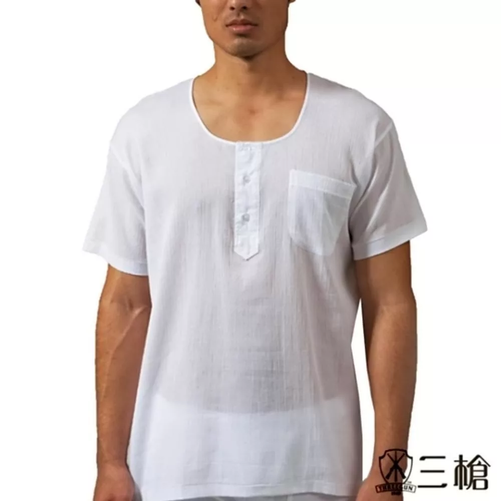 三槍牌3件組時尚型男縐縐布半門襟短袖衫(加大尺寸3XL~4XL)HE431 3XL 白色