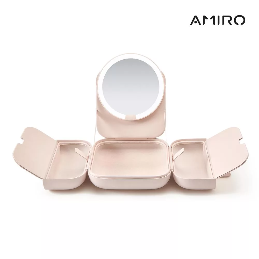 AMIRO覓光 Cube S 行動LED磁吸美妝鏡折疊收納化妝箱 -粉色