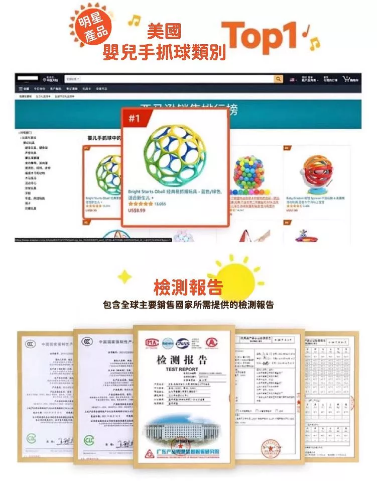 明星產品美國嬰兒手抓球類別#1手抓球中的Bright Starts  /绿色報告包含全球主要銷售國家所需提供的檢測報告检测报告TEST REPORT
