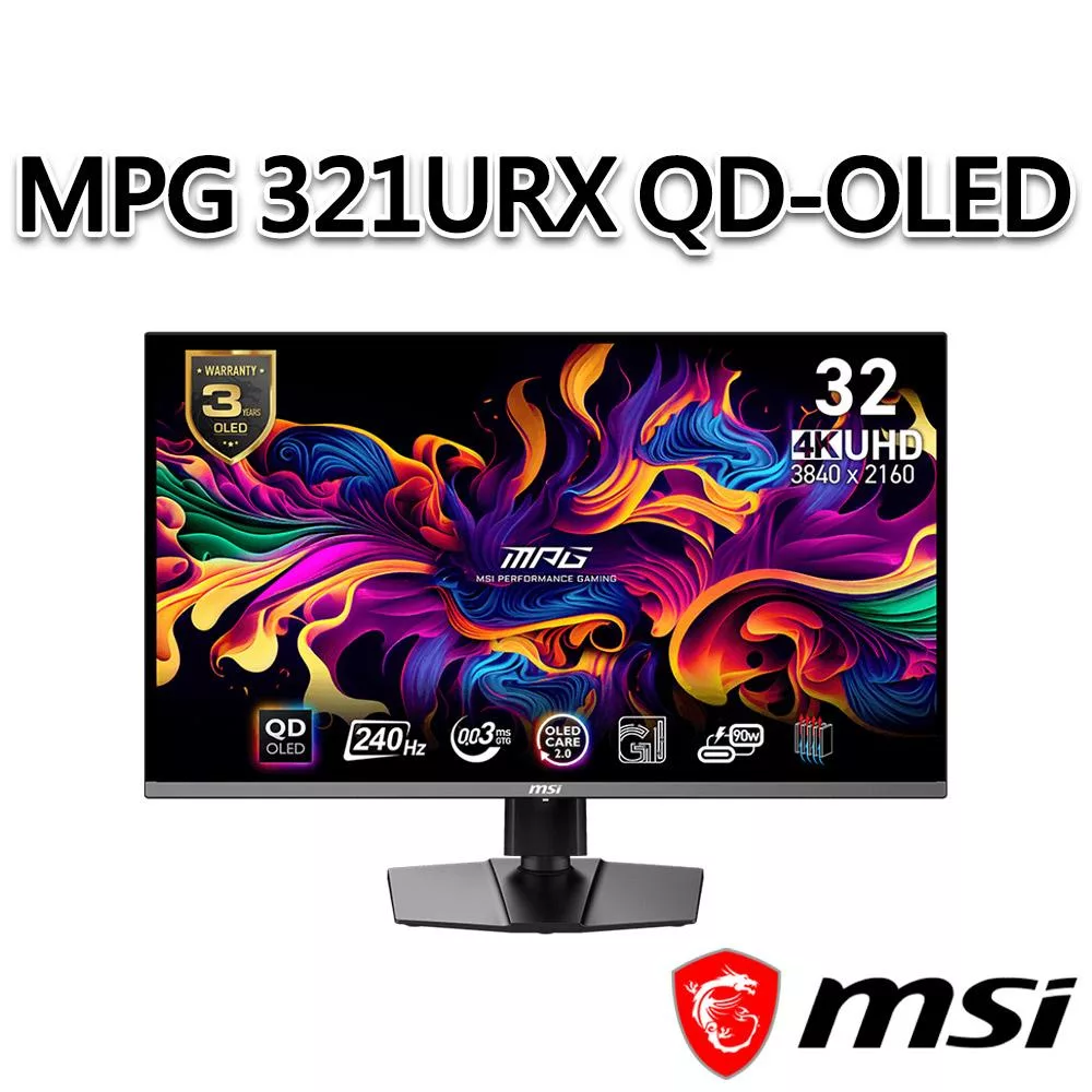 msi微星 MPG 321URX QD-OLED 31.5吋 電競螢幕 (31.5"/3840x2160/16:9/240Hz)