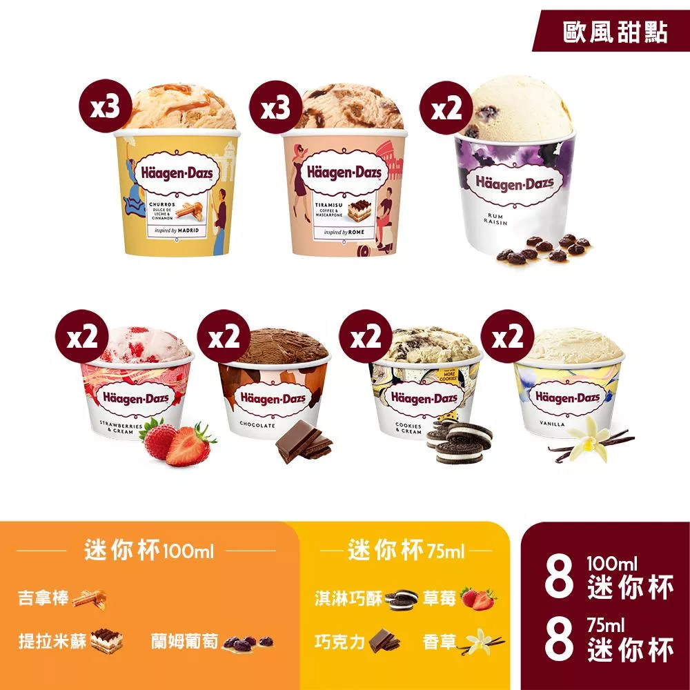 【Haagen-Dazs 哈根達斯】歐風甜點派對迷你杯16入組