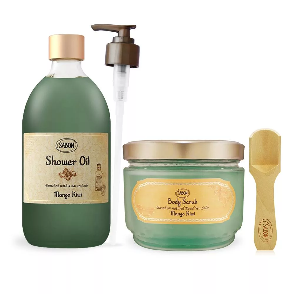 SABON 明星二部曲[沐浴油500ml+身體磨砂膏600g]-多味道可選-國際航空版 香芒奇異果