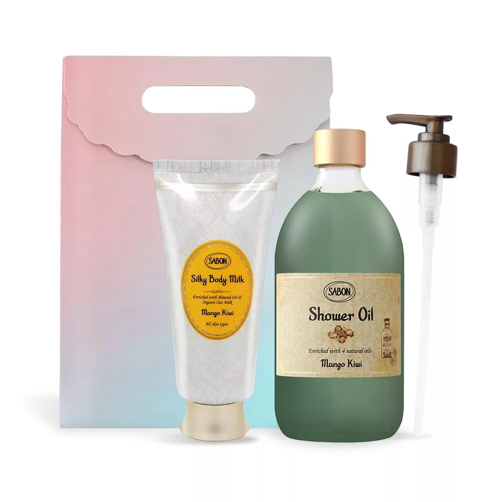 SABON 絲綢Q彈肌必備組[沐浴油500ml+絲綢身體乳液200ml]-多味道可選-國際航空版 香芒奇異果