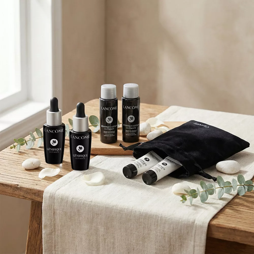 LANCOME蘭蔻超極限肌因賦活精華組，專為成人肌膚設計，內含賦活露7mlX2、賦活露5mlX2及精華露10mlX2，提供深度肌因修復與保養。商品為國內專櫃公司貨，無外盒或封膜，保留原廠包裝與品質，優惠價格回饋消費者。