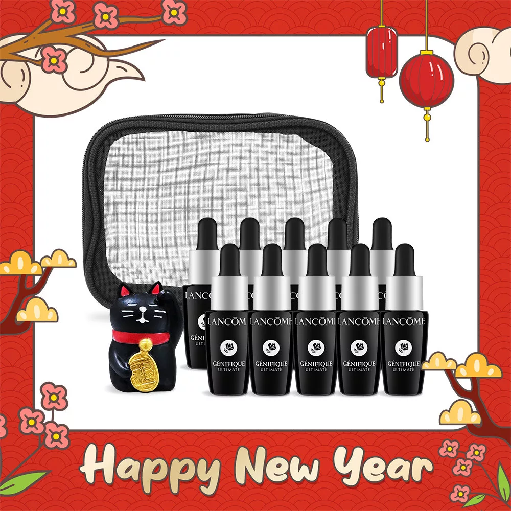 LANCOME蘭蔻超極限肌因賦活露好運組，內含7mlx10瓶賦活露與招財貓擺飾，附旅行化妝包，為商品，優惠價格回饋。專為成人臉部與眼部設計，適用各種膚質，儲存期限3年，依實際出貨商品標示為主。