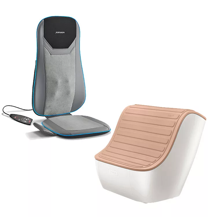 【迎春獻禮組】喬山FM210新世代秀腿機 + 超薄指壓按摩背墊RT2160 腳機(玫瑰金)＋按摩背墊