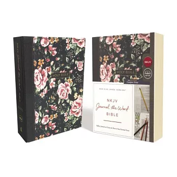 NKJV, Journal the Word Bible, Cloth Over Board, Gray Floral, Red Letter Edition, Comfort Print: Reflect, Journal, or Create Art Next to Your Favorite