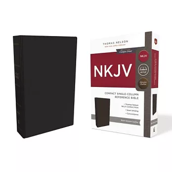 NKJV, Compact Single-Column Reference Bible, Genuine Leather, Black, Red Letter Edition, Comfort Print