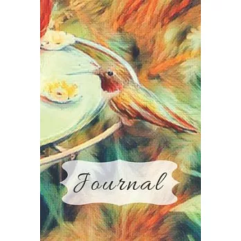 Elegant pastel Green Artwork of Ruby Red Throat Hummingbird Sitting at Feeder Pretty Diary Journal for Daily Thoughts: Gratitude Gift Notebook for Ins