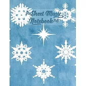 Sheet Music Notebook: Winter Snowflakes Blue Watercolor - Blank Sheet Music 12 Staffs / Staves, Large Size to Meet Your Needs