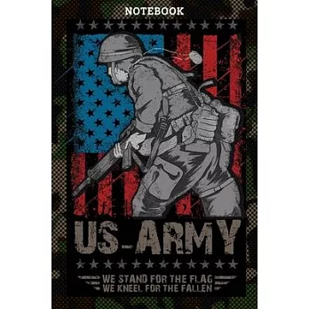 Notebook: US Army With Flag Design Military Blank Lined Journal, Army Soldier’’s Journal To Write In For Notes, Ideas, Diary, To-