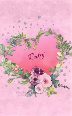 Ruby: Personalized Small Journal - Gift Idea for Women & Girls (Pink Floral Heart Wreath)