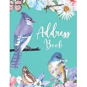 Address Book: Large Print Phone Book & Addresses Book with Tabs, Flower and Bird Design