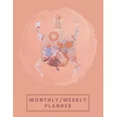 Monthly/Weekly Planner: Orange Japanese Origami Turtle Weekly Planner + Monthly Calendar Views 12 Month Agenda Planner Gift For Tortoise Lover