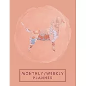 Monthly/Weekly Planner: Orange Japanese Origami Dog Weekly Planner + Monthly Calendar Views 12 Month Agenda Planner Gift For Dog Lovers